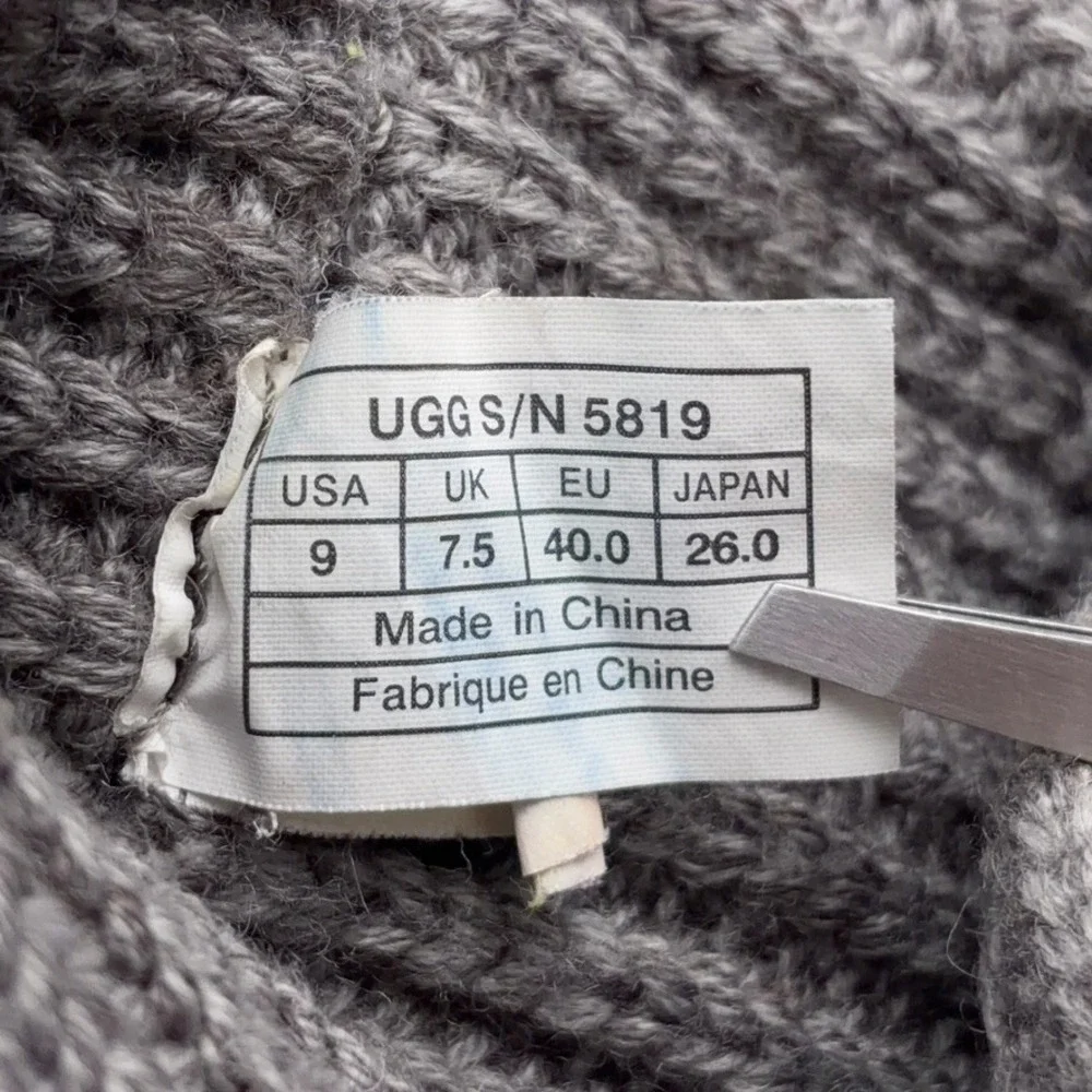 UGG Boots Womens 9 Grey Cardy Tall Knit Button Down 5819 Crochet Winter Casual